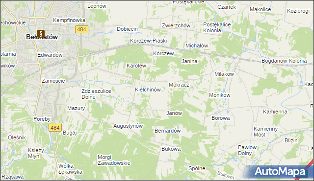 mapa Wiktorów gmina Bełchatów, Wiktorów gmina Bełchatów na mapie Targeo