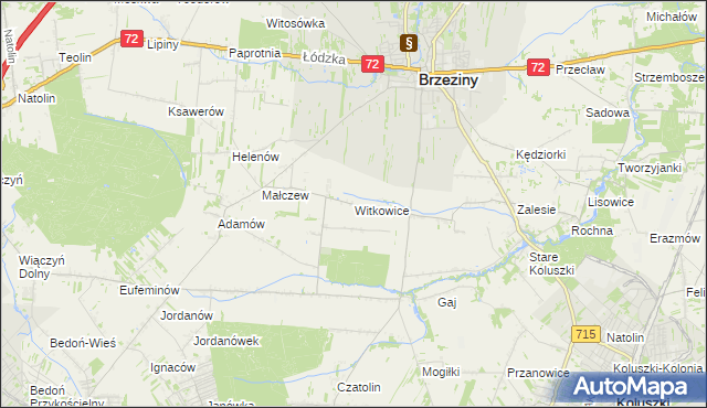 mapa Witkowice gmina Brzeziny, Witkowice gmina Brzeziny na mapie Targeo