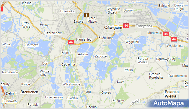 mapa Zaborze gmina Oświęcim, Zaborze gmina Oświęcim na mapie Targeo