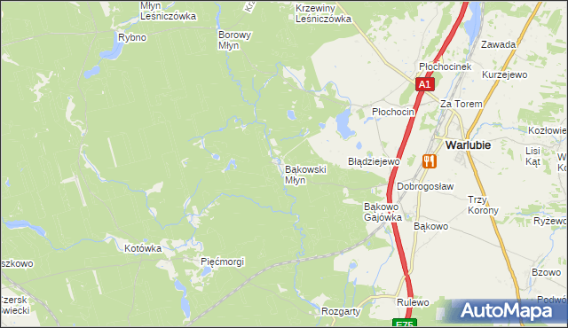 mapa Bąkowski Młyn, Bąkowski Młyn na mapie Targeo