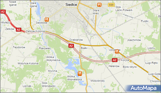 mapa Białki gmina Siedlce, Białki gmina Siedlce na mapie Targeo