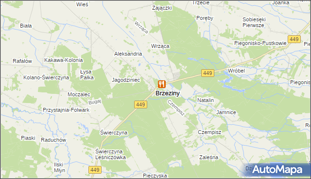 mapa Brzeziny powiat kaliski, Brzeziny powiat kaliski na mapie Targeo