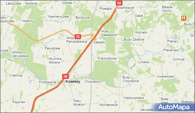 mapa Franciszków gmina Kowiesy, Franciszków gmina Kowiesy na mapie Targeo