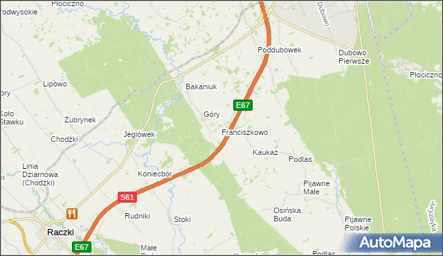 mapa Franciszkowo gmina Raczki, Franciszkowo gmina Raczki na mapie Targeo