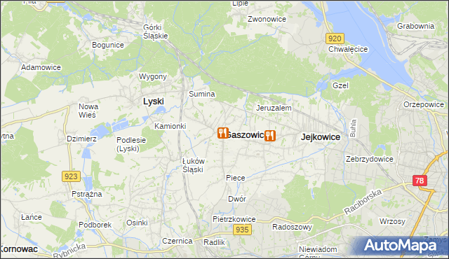 mapa Gaszowice powiat rybnicki, Gaszowice powiat rybnicki na mapie Targeo
