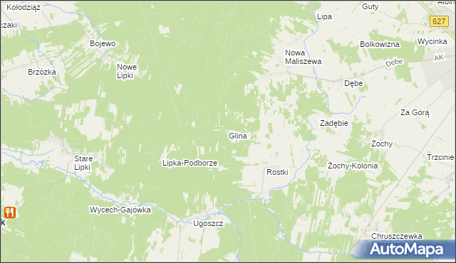 mapa Glina gmina Miedzna, Glina gmina Miedzna na mapie Targeo