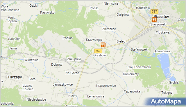 mapa Grzybów gmina Staszów, Grzybów gmina Staszów na mapie Targeo