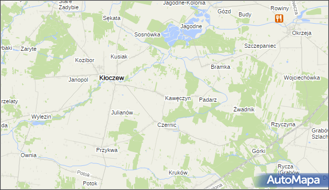 mapa Kawęczyn gmina Kłoczew, Kawęczyn gmina Kłoczew na mapie Targeo