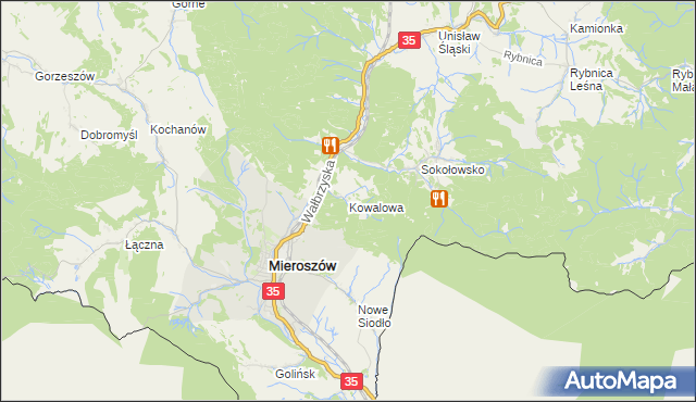 mapa Kowalowa gmina Mieroszów, Kowalowa gmina Mieroszów na mapie Targeo
