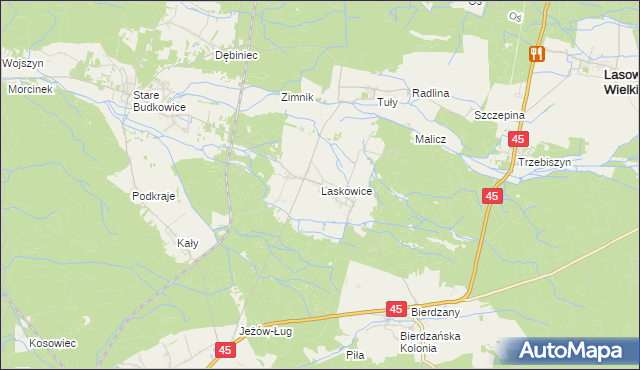 mapa Laskowice gmina Lasowice Wielkie, Laskowice gmina Lasowice Wielkie na mapie Targeo