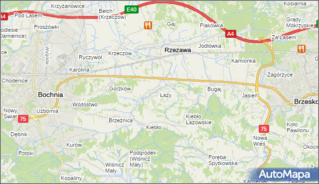 mapa Łazy gmina Rzezawa, Łazy gmina Rzezawa na mapie Targeo