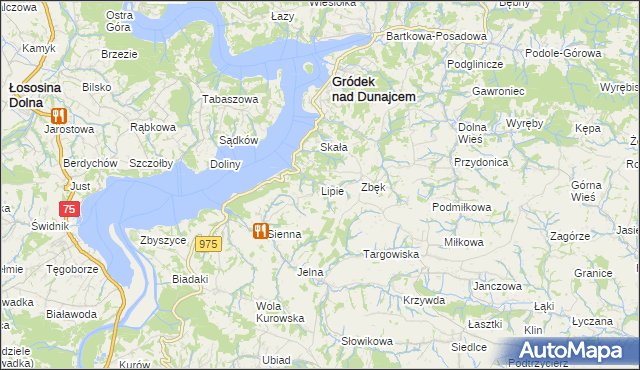 mapa Lipie gmina Gródek nad Dunajcem, Lipie gmina Gródek nad Dunajcem na mapie Targeo
