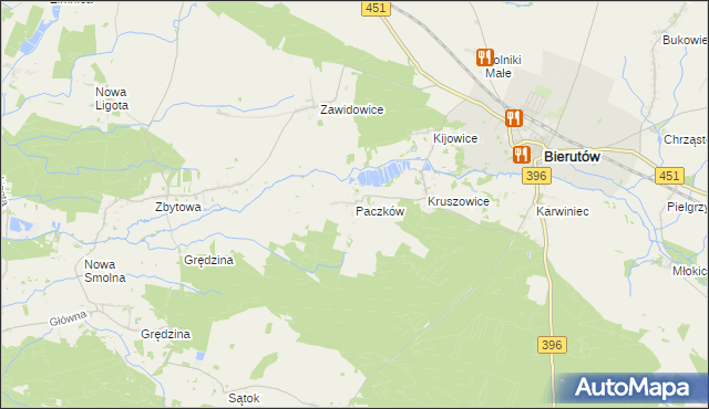 mapa Paczków gmina Bierutów, Paczków gmina Bierutów na mapie Targeo