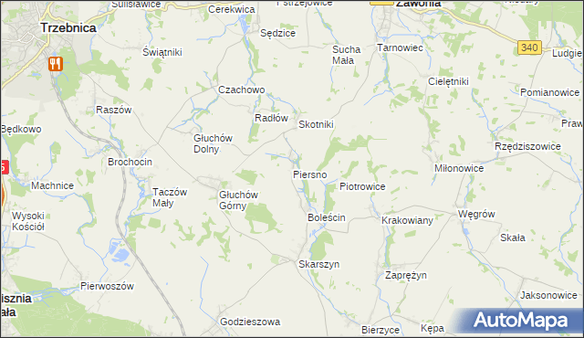 mapa Piersno gmina Trzebnica, Piersno gmina Trzebnica na mapie Targeo