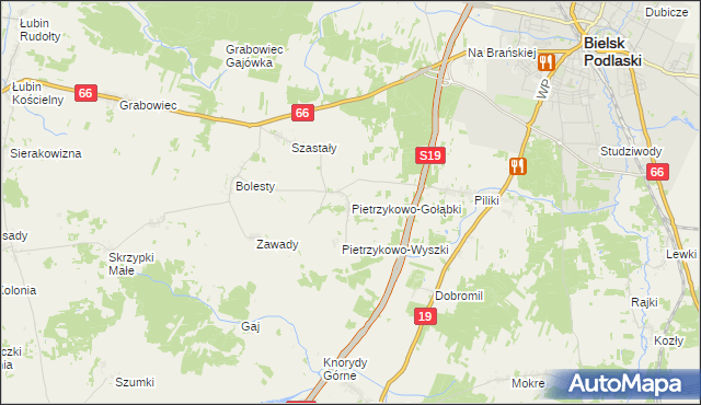 mapa Pietrzykowo-Gołąbki, Pietrzykowo-Gołąbki na mapie Targeo