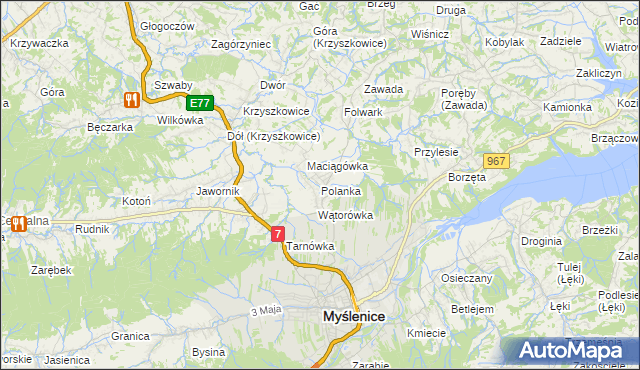 mapa Polanka gmina Myślenice, Polanka gmina Myślenice na mapie Targeo