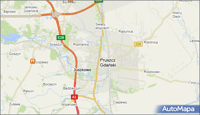 mapa Pruszcz Gdański, Pruszcz Gdański na mapie Targeo