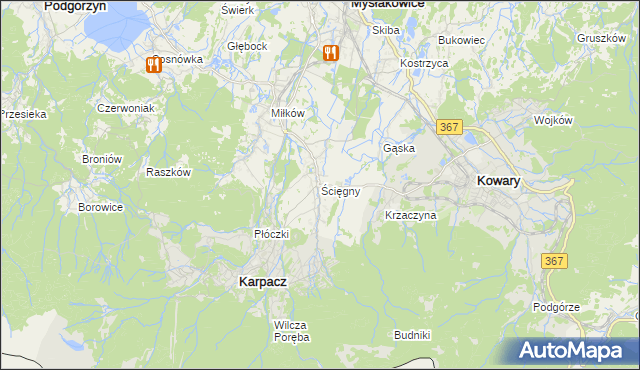 mapa Ściegny, Ściegny na mapie Targeo