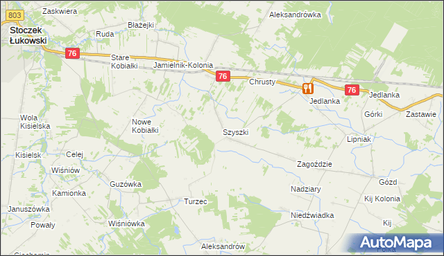 mapa Szyszki gmina Stoczek Łukowski, Szyszki gmina Stoczek Łukowski na mapie Targeo