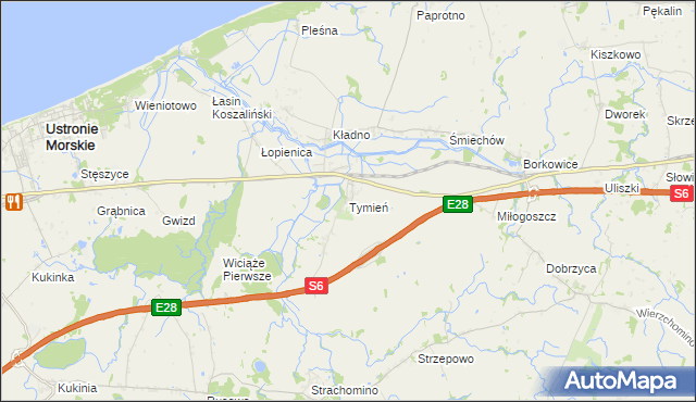 mapa Tymień gmina Będzino, Tymień gmina Będzino na mapie Targeo