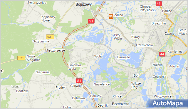 mapa Wola gmina Miedźna, Wola gmina Miedźna na mapie Targeo