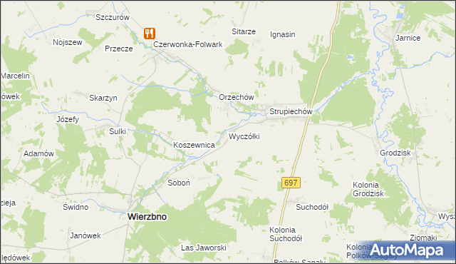 mapa Wyczółki gmina Wierzbno, Wyczółki gmina Wierzbno na mapie Targeo