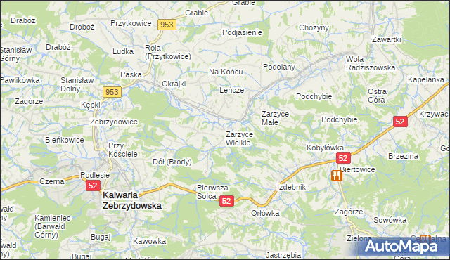 mapa Zarzyce Wielkie, Zarzyce Wielkie na mapie Targeo