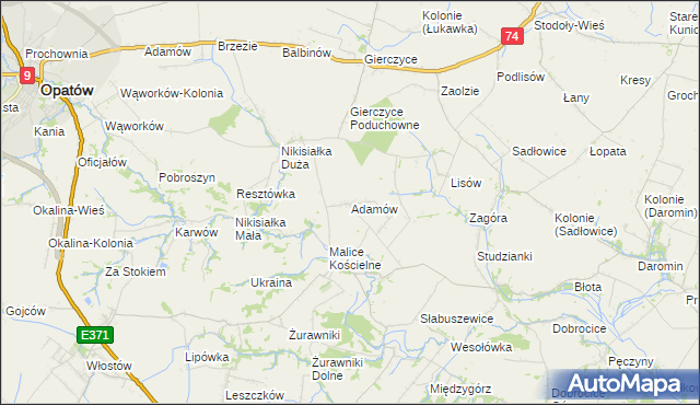 mapa Adamów gmina Lipnik, Adamów gmina Lipnik na mapie Targeo