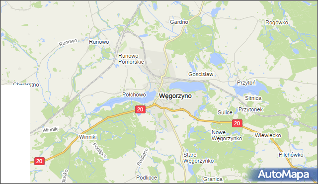 mapa Węgorzyno, Węgorzyno na mapie Targeo