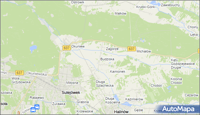 mapa Budziska gmina Halinów, Budziska gmina Halinów na mapie Targeo