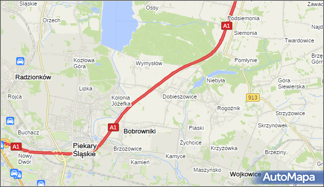mapa Dobieszowice gmina Bobrowniki, Dobieszowice gmina Bobrowniki na mapie Targeo