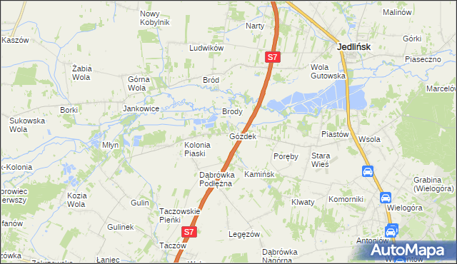mapa Gózdek gmina Zakrzew, Gózdek gmina Zakrzew na mapie Targeo