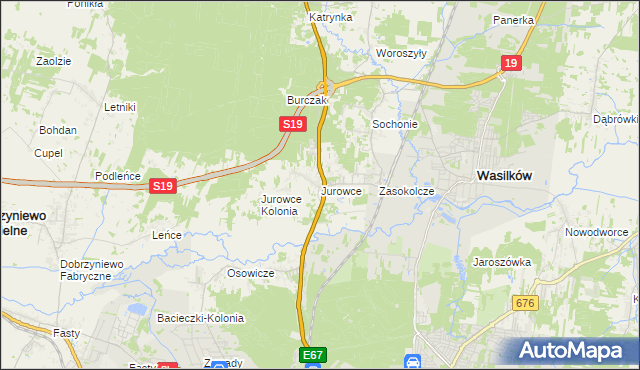 mapa Jurowce gmina Wasilków, Jurowce gmina Wasilków na mapie Targeo