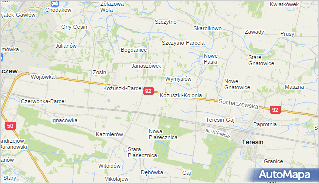 mapa Kożuszki-Kolonia, Kożuszki-Kolonia na mapie Targeo