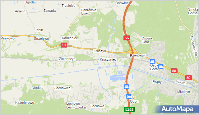 mapa Kruszyniec gmina Sicienko, Kruszyniec gmina Sicienko na mapie Targeo