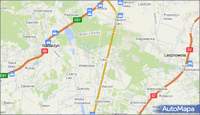 mapa Łazy gmina Lesznowola, Łazy gmina Lesznowola na mapie Targeo