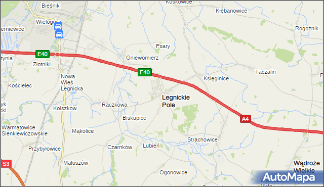 mapa Legnickie Pole, Legnickie Pole na mapie Targeo