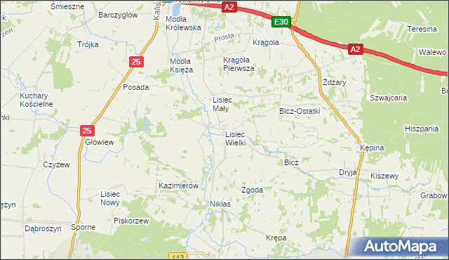 mapa Lisiec Wielki, Lisiec Wielki na mapie Targeo