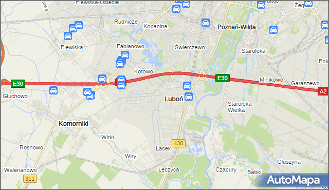 mapa Luboń powiat poznański, Luboń powiat poznański na mapie Targeo
