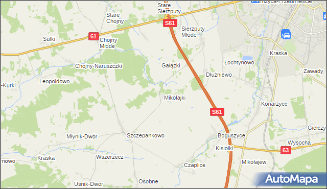 mapa Mikołajki gmina Łomża, Mikołajki gmina Łomża na mapie Targeo