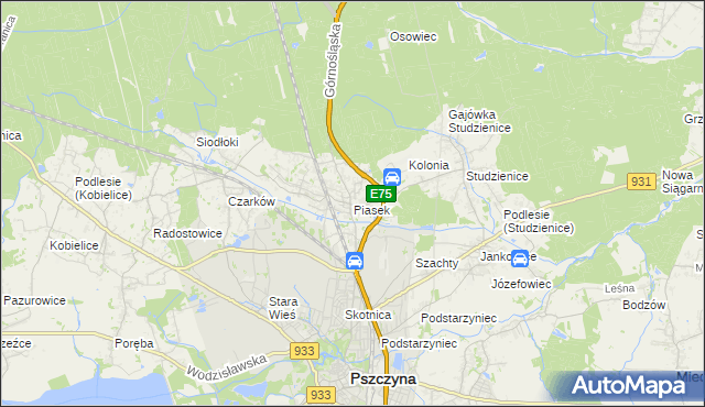 mapa Piasek gmina Pszczyna, Piasek gmina Pszczyna na mapie Targeo