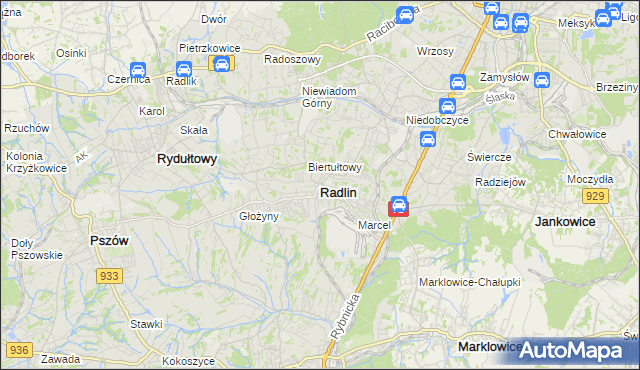 mapa Radlin powiat wodzisławski, Radlin powiat wodzisławski na mapie Targeo