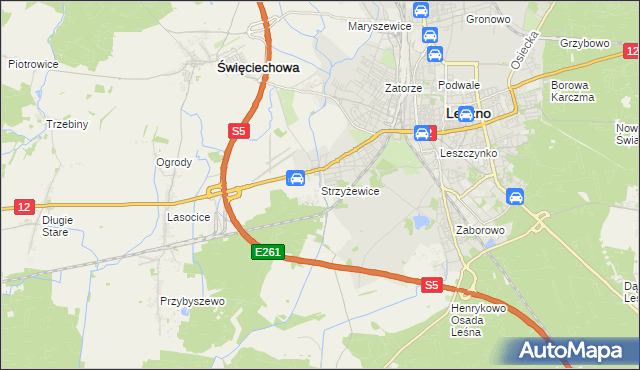 mapa Strzyżewice gmina Święciechowa, Strzyżewice gmina Święciechowa na mapie Targeo