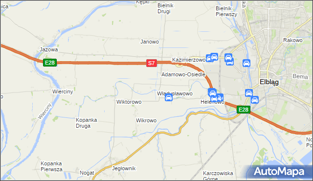 mapa Władysławowo gmina Elbląg, Władysławowo gmina Elbląg na mapie Targeo