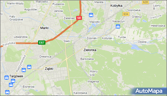 mapa Zielonka powiat wołomiński, Zielonka powiat wołomiński na mapie Targeo