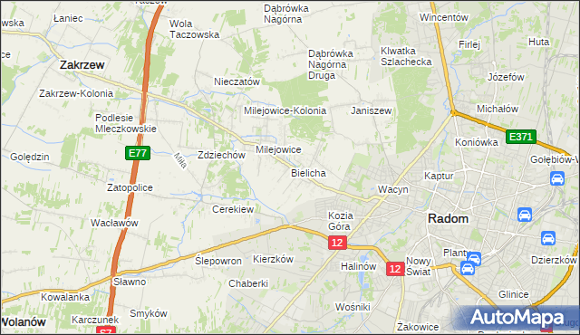 mapa Bielicha, Bielicha na mapie Targeo
