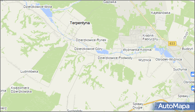 mapa Dzierzkowice-Podwody, Dzierzkowice-Podwody na mapie Targeo