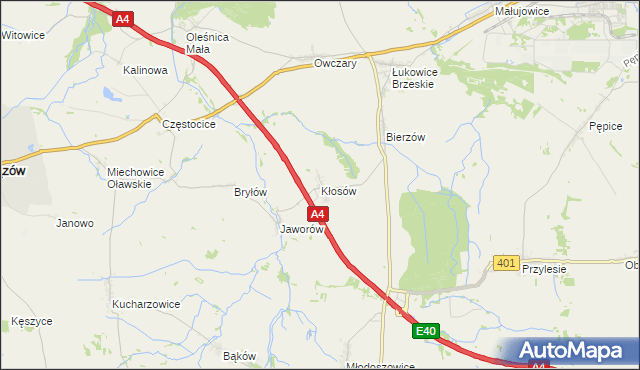 mapa Kłosów gmina Wiązów, Kłosów gmina Wiązów na mapie Targeo