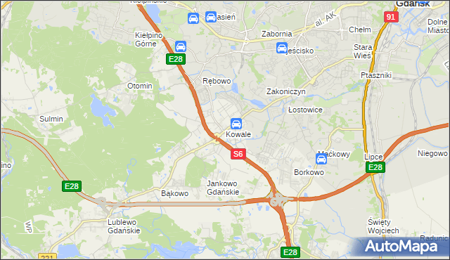 mapa Kowale gmina Kolbudy, Kowale gmina Kolbudy na mapie Targeo