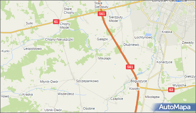 mapa Mikołajki gmina Łomża, Mikołajki gmina Łomża na mapie Targeo